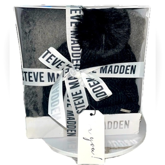 Steve Madden Women's Hat & Scarf Set Black/Gray, One Size, NWT - Picture 2 of 8